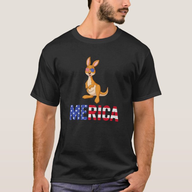 Merica Usa Flag Kangaroo Sunglasses Patriotic 4th  T-Shirt (Front)