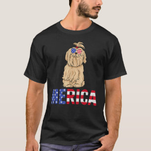 Merica Usa Flag Maltese Dog Sunglasses Patriotic 4 T-Shirt