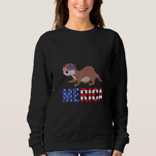 Merica Usa Flag Otter Sunglasses Patriotic 4th Of Sweatshirt