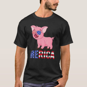 Merica Usa Flag Pig Sunglasses Patriotic 4th Of Ju T-Shirt