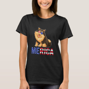 Merica Usa Flag Pomeranian Dog Sunglasses 4th Of J T-Shirt