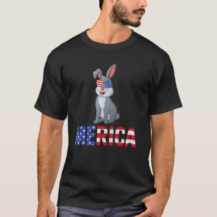 Merica Usa Flag Rabbit Sunglasses Patriotic 4th Of T-Shirt