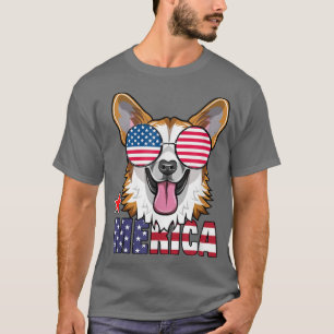 Merica USA Flag Welsh Corgi Sunglasses Patriotic 4 T-Shirt