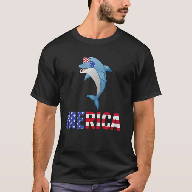 Merica Usa Flag Whale Sunglasses Patriotic 4th Of  T-Shirt (Front)
