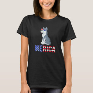 Merica Usa Flag Wolf Sunglasses Patriotic 4th Of J T-Shirt