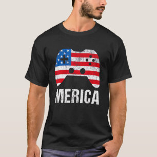 Merica Video Gamer 4th Of July Usa Flag Patriotic T-Shirt