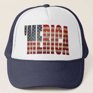 'MERICA Vintage Distressed US Flag Trucker Hat