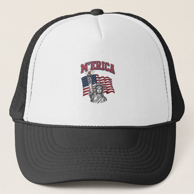 MERICA Vintage Liberty Patriotic Trucker Hat (Front)