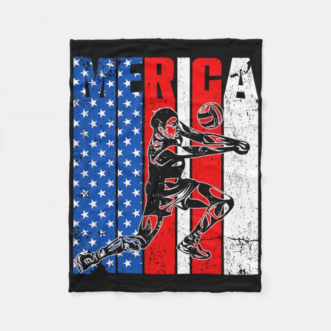 Merica Volleyll Player Usa Independence Day 4th Of Fleece Blanket (Front)