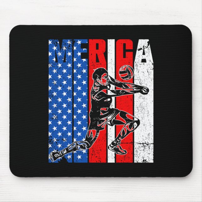 Merica Volleyll Player Usa Independence Day 4th Of Mouse Pad (Front)