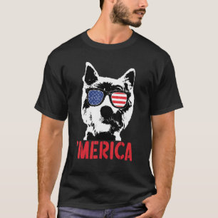Merica Westie  Dog American Flag Sunglasses 4th Of T-Shirt