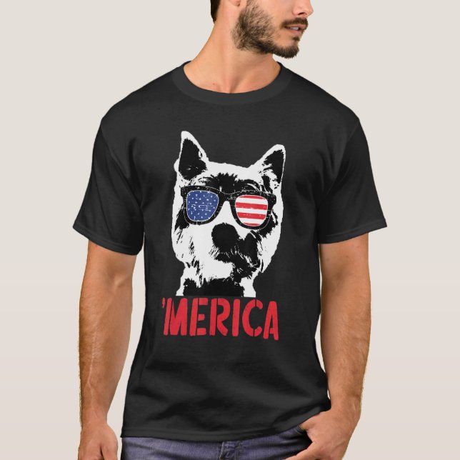 Merica Westie  Dog American Flag Sunglasses 4th Of T-Shirt (Front)