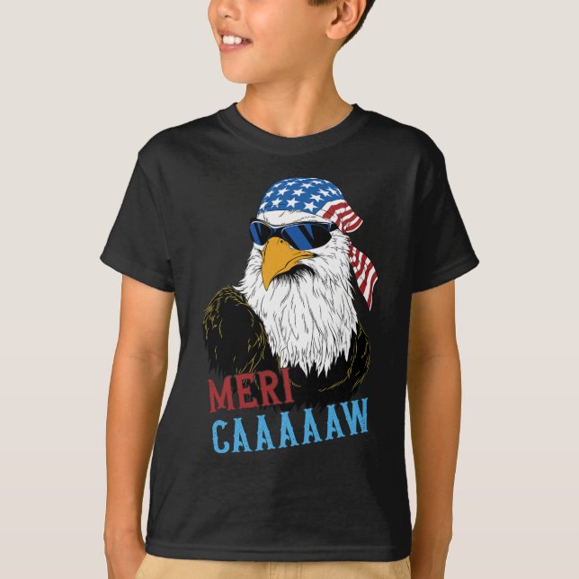 Mericaaaaaw Eagle Mullet 4th Of July Usa American  T-Shirt (Front)
