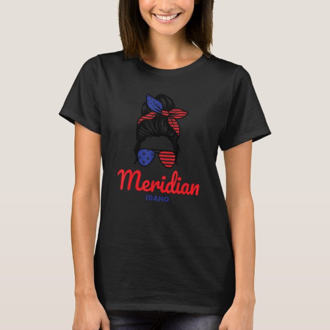 Meridian Idaho Retro Messy Bun T-Shirt (Front)