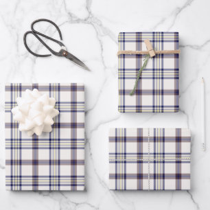 Merino White and Blue Zodiac Plaid Wrapping Paper Sheet