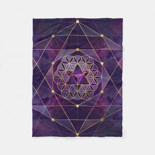 Merkabah in flower of life - Sacred Geometry Fleece Blanket (Front)
