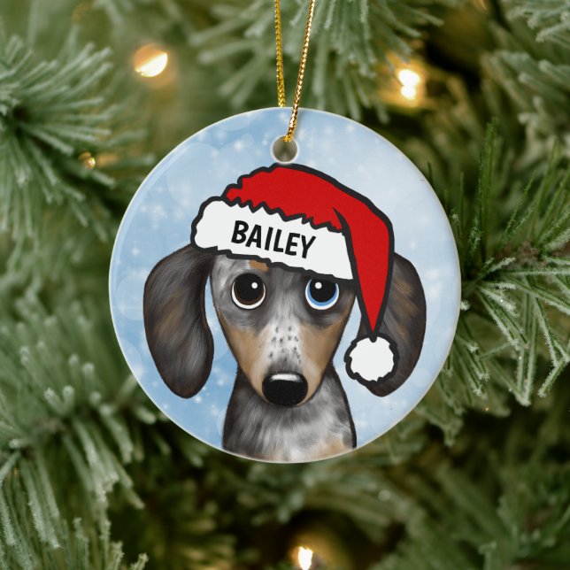 Merle Dapple Dachshund Personalised Name  Ceramic Tree Decoration (Tree)