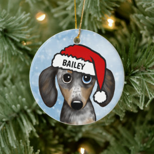 Merle Dapple Dachshund Personalized Name Metal Orn Ceramic Tree Decoration