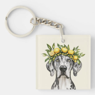 Merle Great Dane Dog Lemon Crown Key Ring