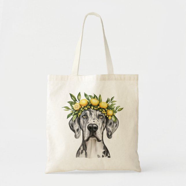 Merle Great Dane Dog Lemon Crown Tote Bag (Front)