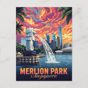 Merlion Park Singapore Skyline Sunset Postcard