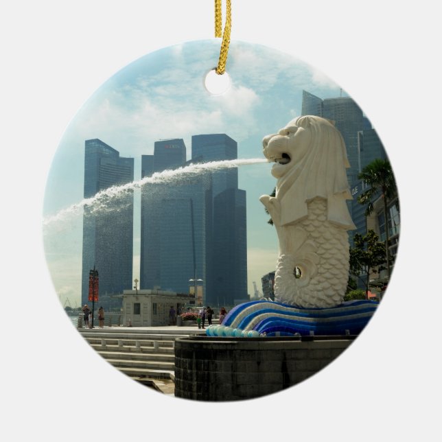 Merlion Sculpture Singapore Ceramic Tree Decoration (Front)