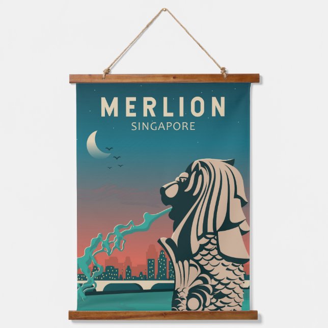 Merlion Singapore Travel Vintage Art Hanging Tapestry (Front)