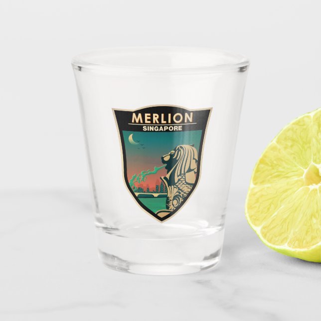 Merlion Singapore Travel Vintage Art Shot Glass (Front)