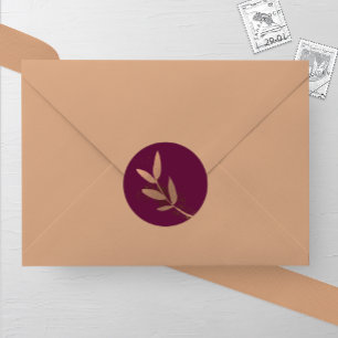 Merlot and Bronze Fall Leaf Wedding Round Sticker