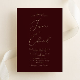 Merlot and Gold Wedding Invitation