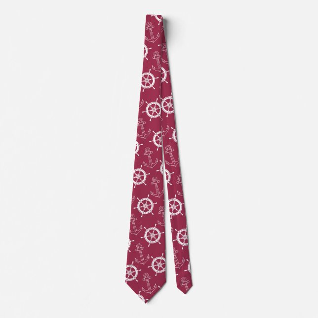 Merlot and White Nautical Tie (Front)