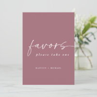 Merlot Dusty Rose Wedding Favours Sign 5x7