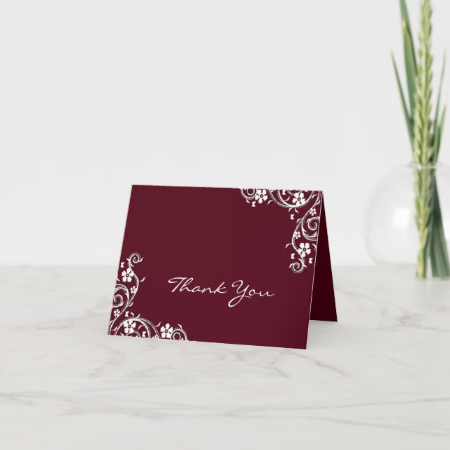 Merlot Floral Swirls Thank You Card (Front)