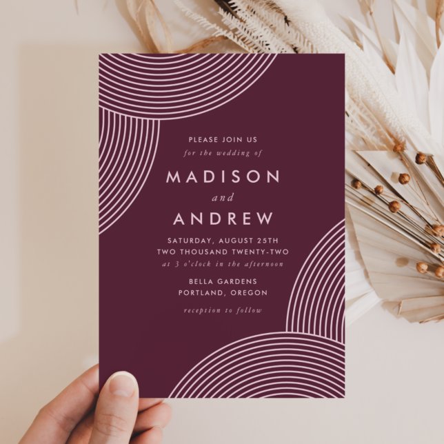 Merlot Geometric Swirl Wedding Invitation (Creator Uploaded)