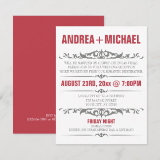 Merlot & Grey Wedding Reception ONLY Invitations