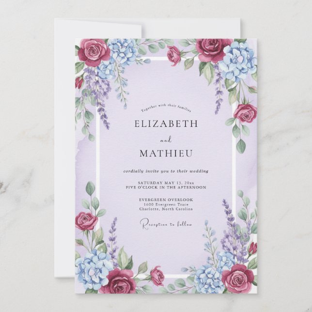 Merlot Lilac Painted Wedding Invitation (Front)