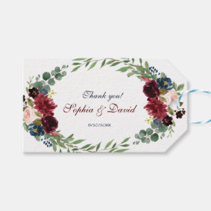 Merlot Navy Blue Floral Bloom Wedding Gift Tags