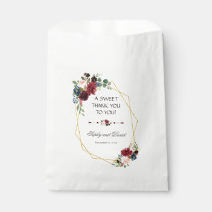 Merlot Navy Blue Floral Gold Frame THANK YOU Favour Bags