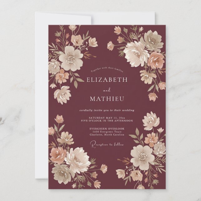 Merlot Ranunculus Eucalyptus Wedding Invitation (Front)