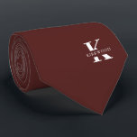 Merlot-Red Elegant Monogram   Name | One-Sided Tie<br><div class="desc">An elegant One-sided necktie featuring a bold white monogram across a deep Merlot-Red background. On top of this monogram sits your first or last name spelled out in all capitals. Over 40 unique colors are available in both one-sided and two-sided versions. You can browse them by clicking the collection link....</div>