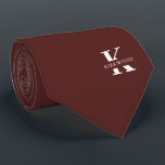Merlot-Red Elegant Monogram   Name | Two-Sided Tie<br><div class="desc">An elegant two-sided necktie featuring a bold white monogram across an Merlot-Red background.  On top of this monogram sits your first or last name spelled out in all capitals.  Over 40  unique colors are available in both one-sided and two-sided versions. You can browse them by clicking the collection link.</div>