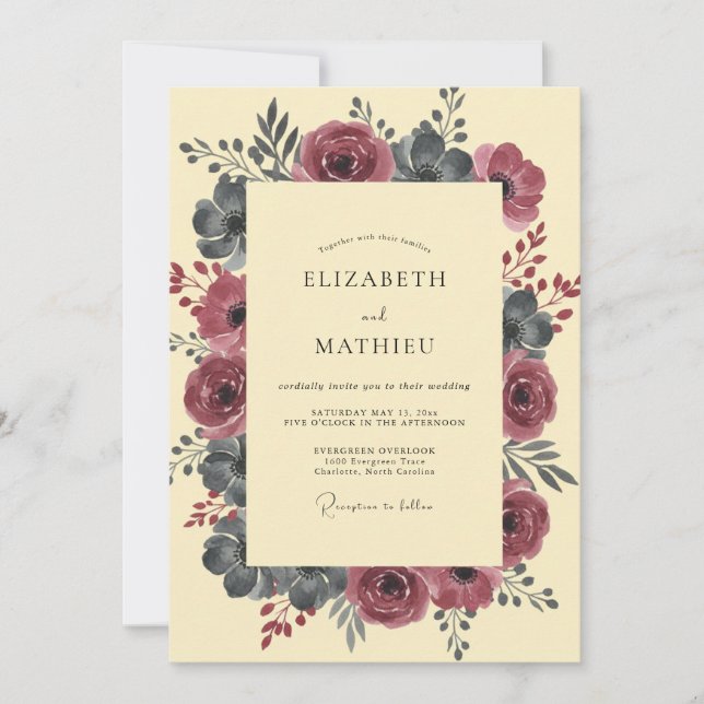 Merlot Slate Painted Wedding Invitation (Front)