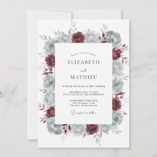 Merlot Slate Peony Wedding Invitation
