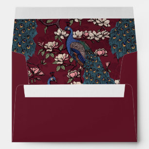 Merlot Wine Peacock Chinoiserie Wedding Envelope