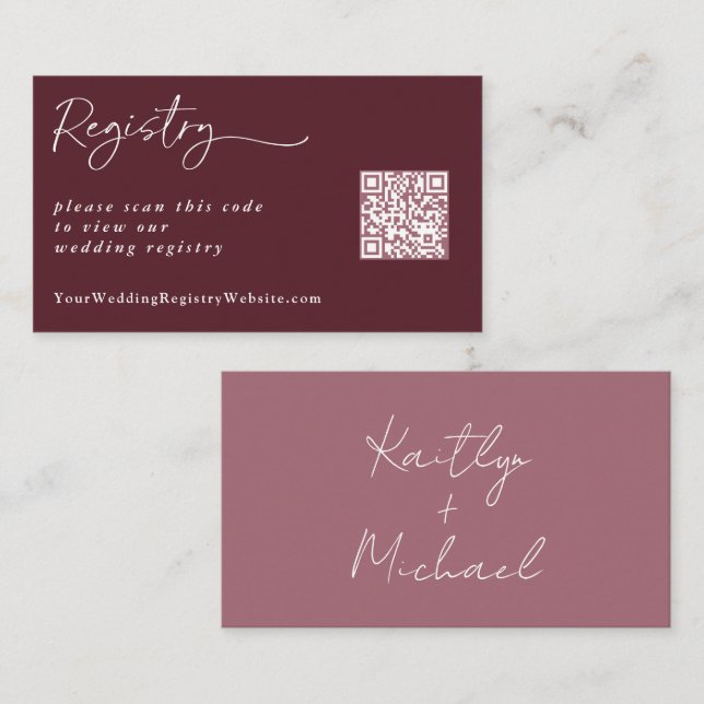 Merlot Wine Wedding Registry Modern QR Code Enclos Enclosure Card (Front/Back)