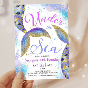 Mermaid 10th Birthday Girl Pink Under the Sea Invitation