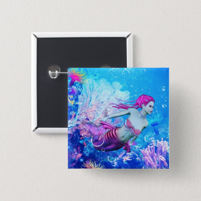 Mermaid 15 Cm Square Badge (Front & Back)