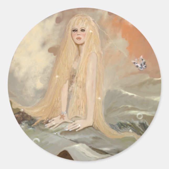 Mermaid 1 classic round sticker (Front)