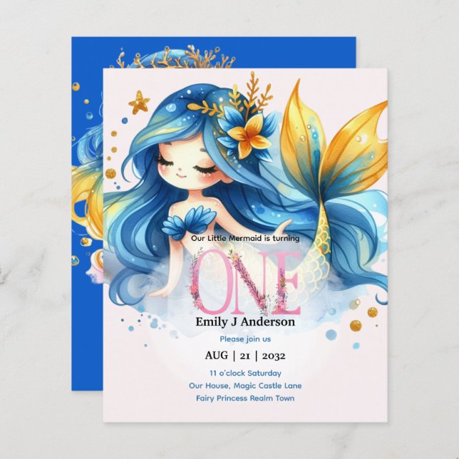 Mermaid 1st Birthday Fairytale  Birthday (Front/Back)