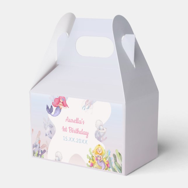 Mermaid 1st Birthday Girl Party  Favour Box (Front Side)